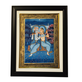 Divine Union of Radha and Krishna – A Rajasthani Miniature